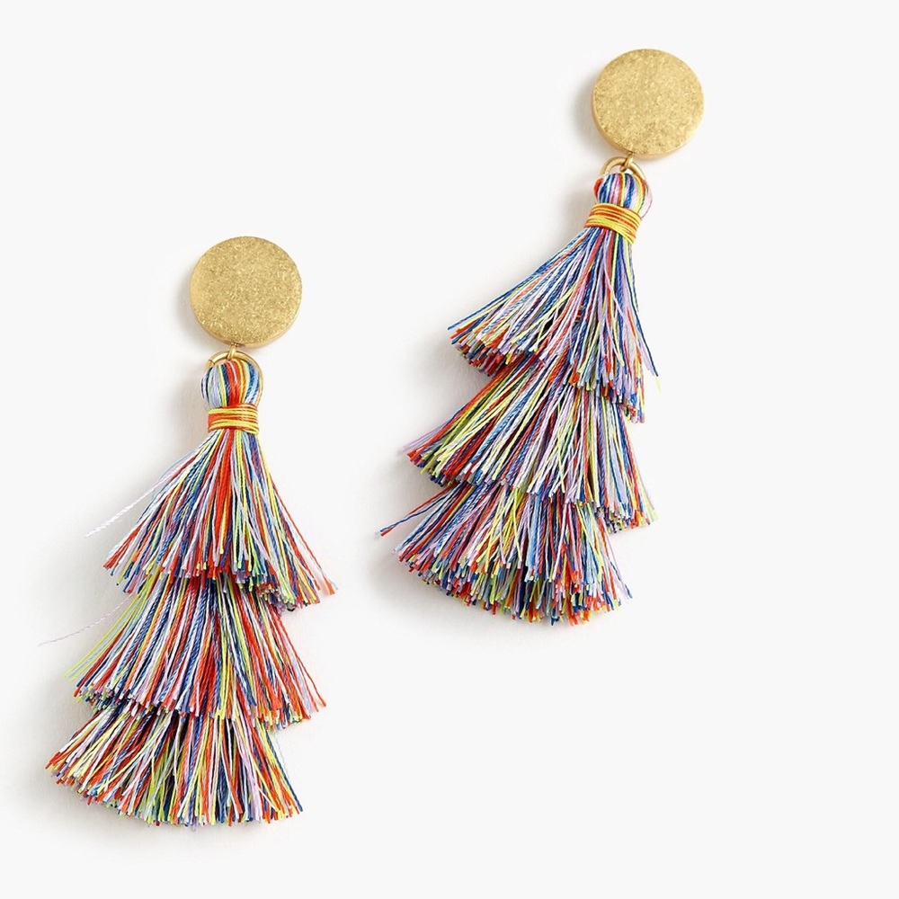 NEW J crew multi color tiered tassel earrings